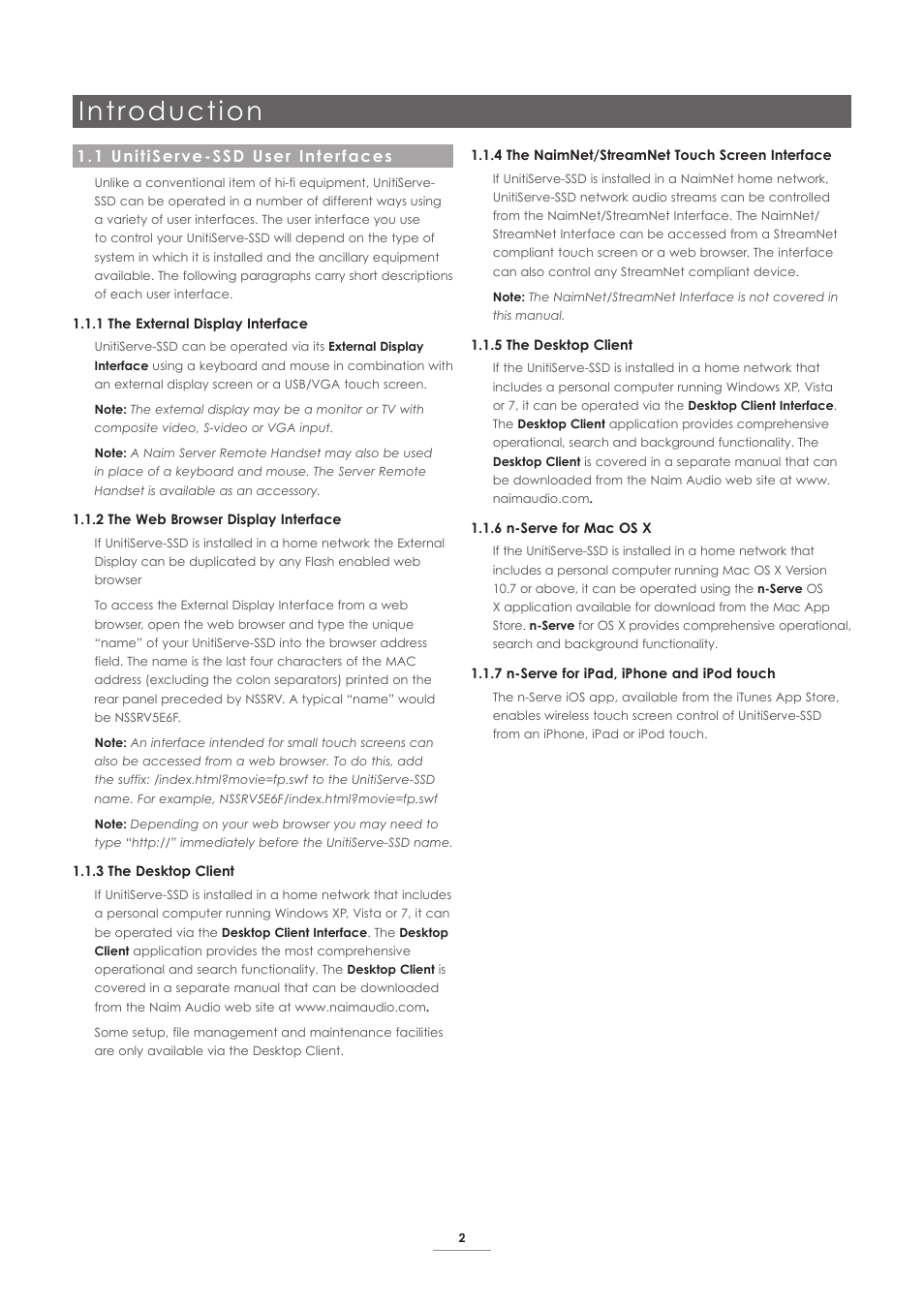 1 unitiserve-ssd user interfaces, Introduction | Naim Audio UnitiServe User Manual | Page 4 / 29