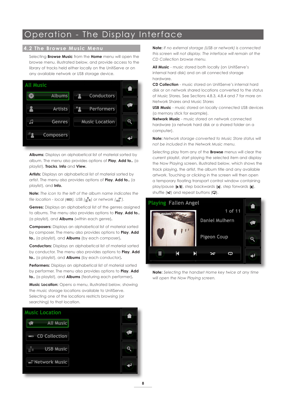 2 the browse music menu, Operation - the display inter face | Naim Audio UnitiServe User Manual | Page 10 / 31