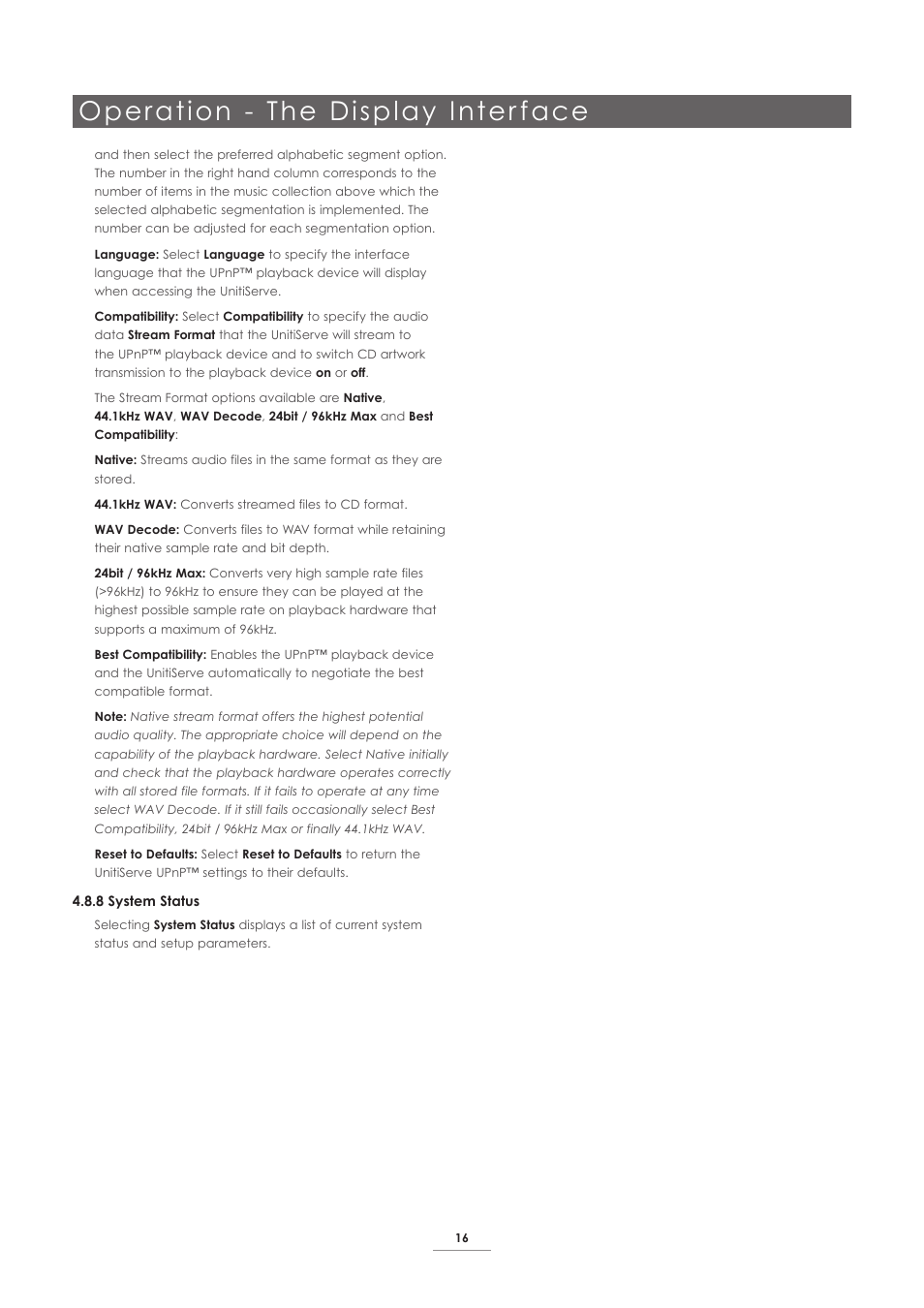 Operation - the display inter face | Naim Audio UnitiServe User Manual | Page 18 / 31