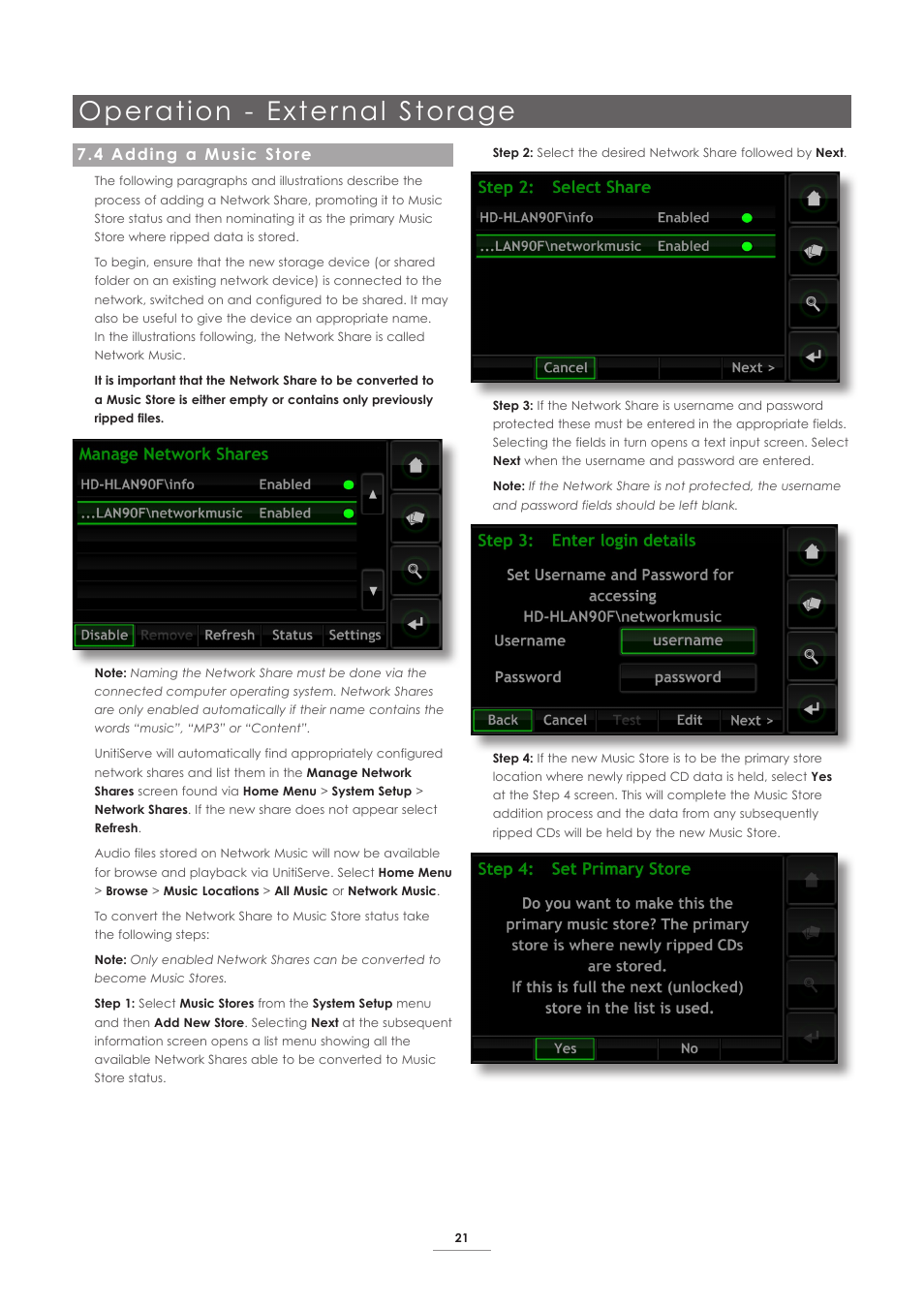 4 adding a music store, Operation - exter nal storage | Naim Audio UnitiServe User Manual | Page 23 / 31
