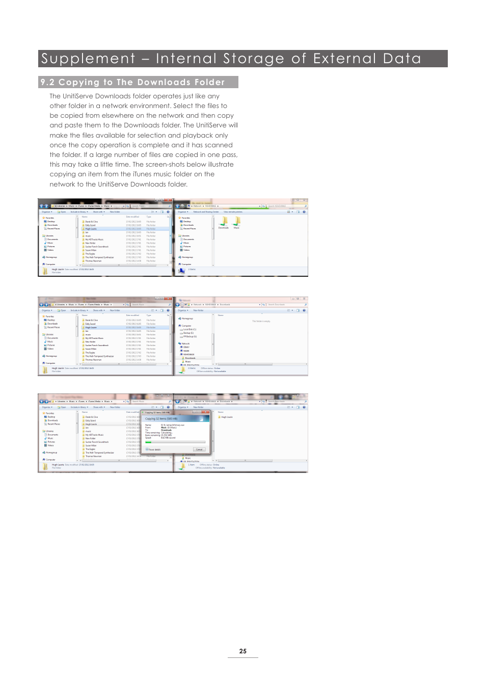 2 copying to the downloads folder, Supplement – inter nal storage of exter nal data | Naim Audio UnitiServe User Manual | Page 27 / 31
