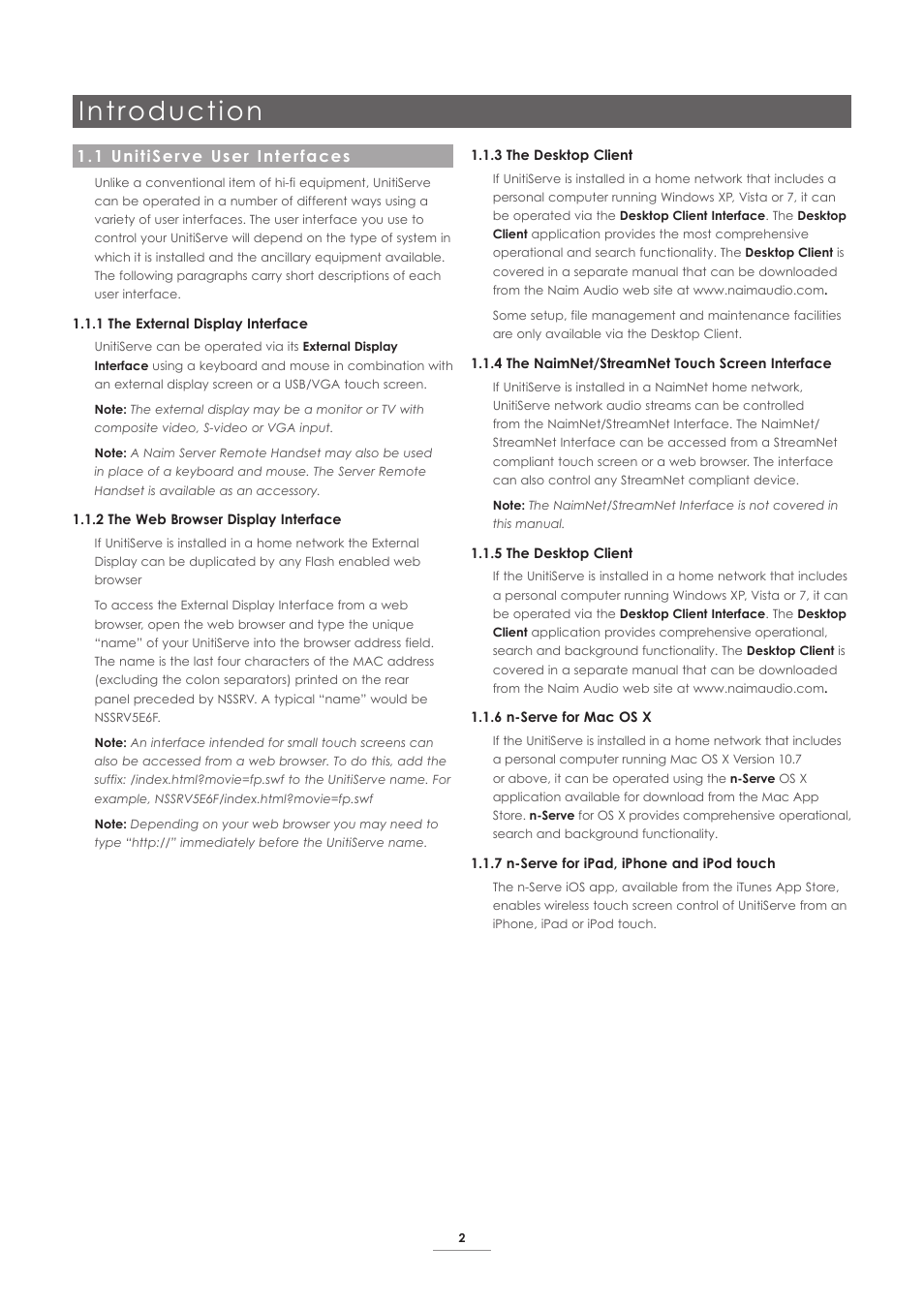 1 unitiserve user interfaces, Introduction | Naim Audio UnitiServe User Manual | Page 4 / 31