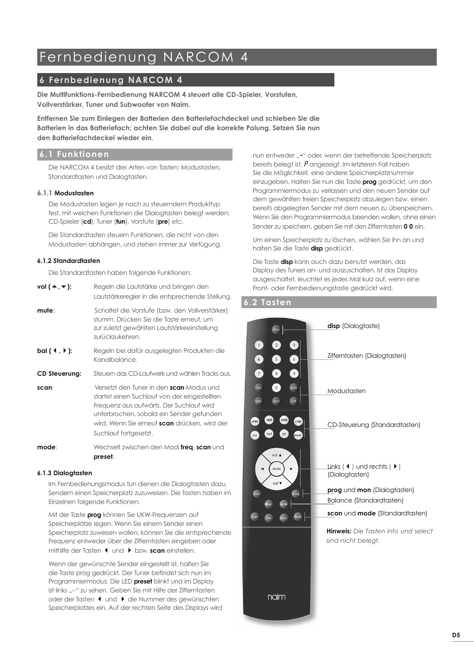 Fer nbedienung narcom 4, 6 fernbedienung narcom 4 | Naim Audio NAT05 XS User Manual | Page 15 / 34