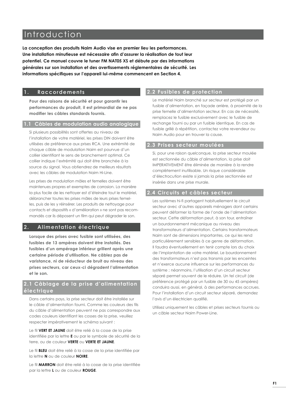 Introduction, Raccordements, Alimentation électrique | Naim Audio NAT05 XS User Manual | Page 19 / 34
