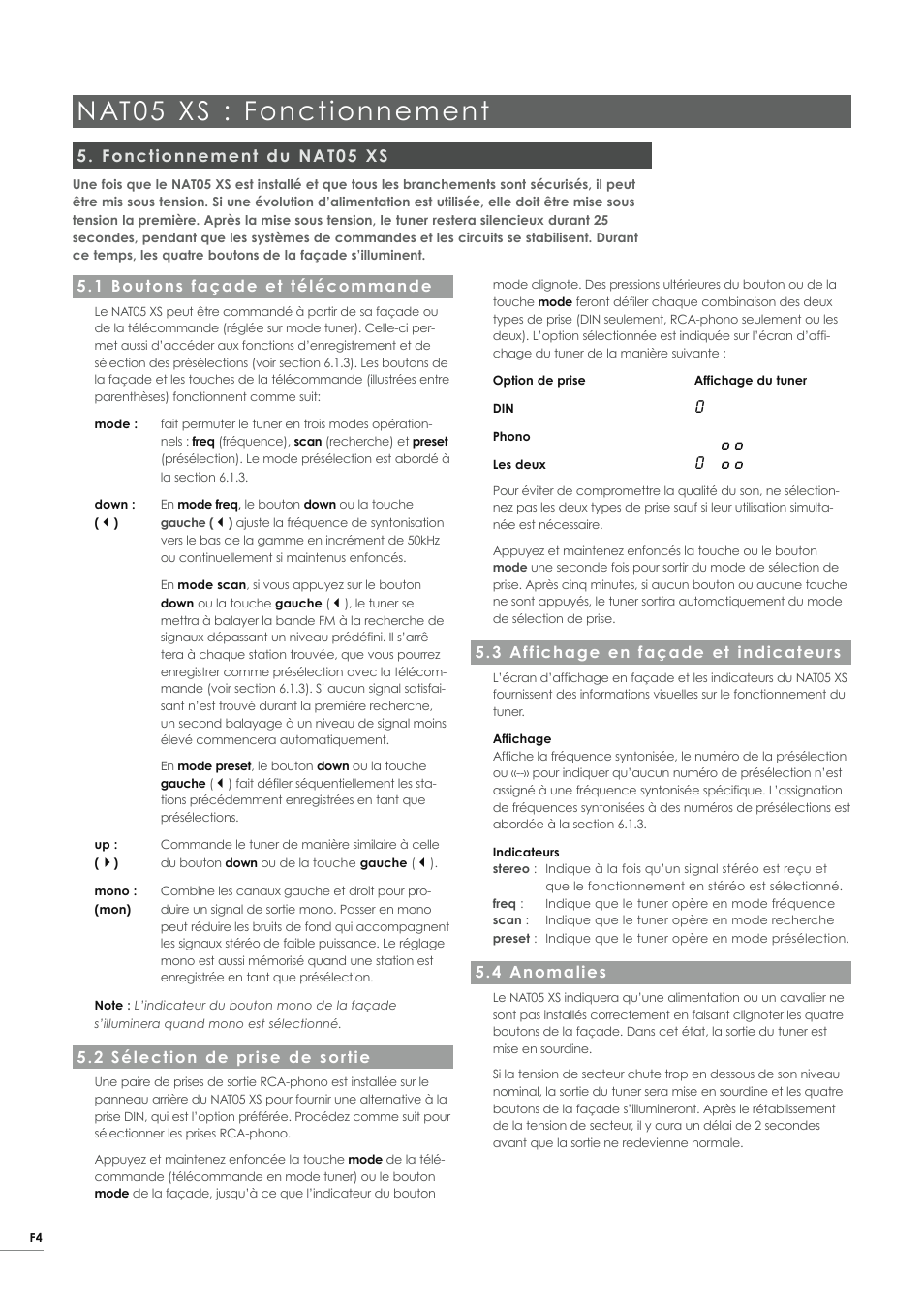 Nat05 xs : fonctionnement, Fonctionnement du nat05 xs | Naim Audio NAT05 XS User Manual | Page 22 / 34
