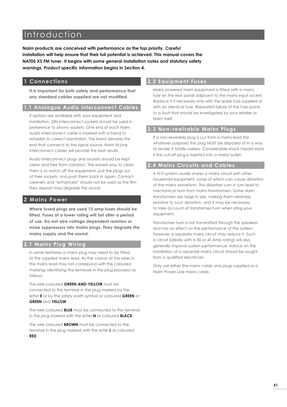 Introduction, 1 connections, 2 mains power | Naim Audio NAT05 XS User Manual | Page 3 / 34