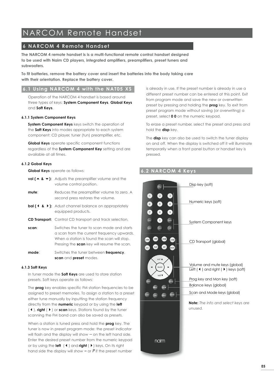 Narcom remote handset, 6 narcom 4 remote handset | Naim Audio NAT05 XS User Manual | Page 7 / 34