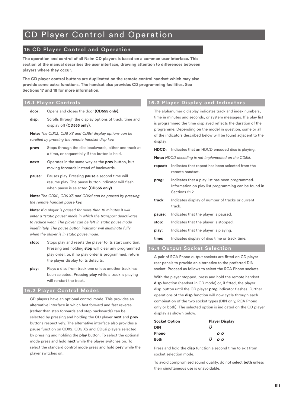 16 cd player control and operation, 1 player controls, 2 player control modes | 3 player display and indicators, 4 output socket selection, Cd player control and operation, Player controls, Player control modes, Player display and indicators, Output socket selection | Naim Audio CD555 User Manual | Page 13 / 18