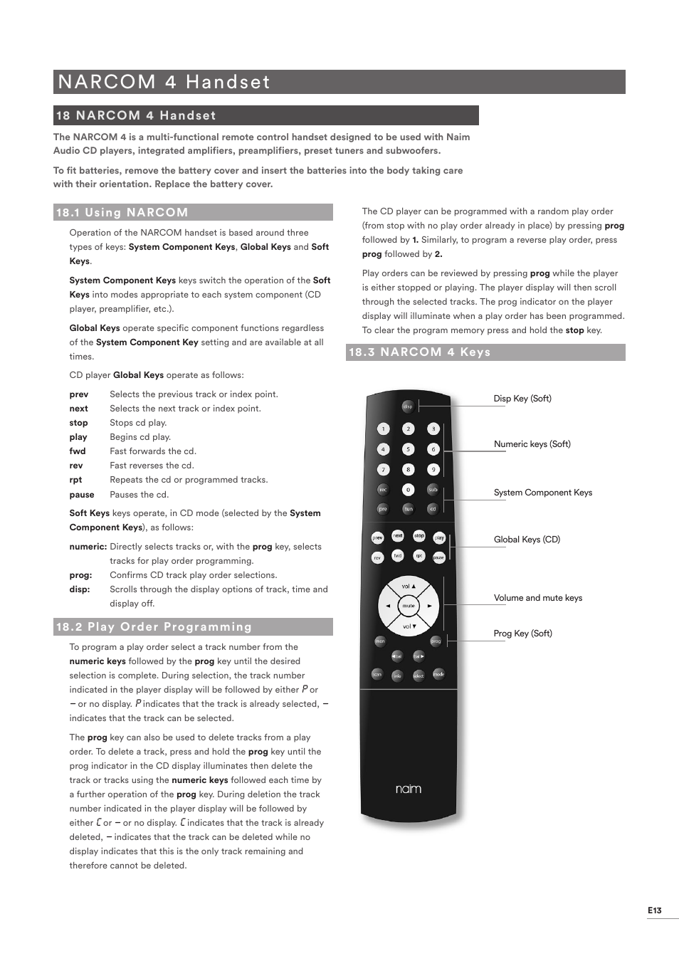 18 narcom 4 handset, 1 using narcom, 2 play order programming | 3 narcom 4 keys, Narcom 4 handset, Using narcom, Play order programming, Narcom 4 keys | Naim Audio CD555 User Manual | Page 15 / 18