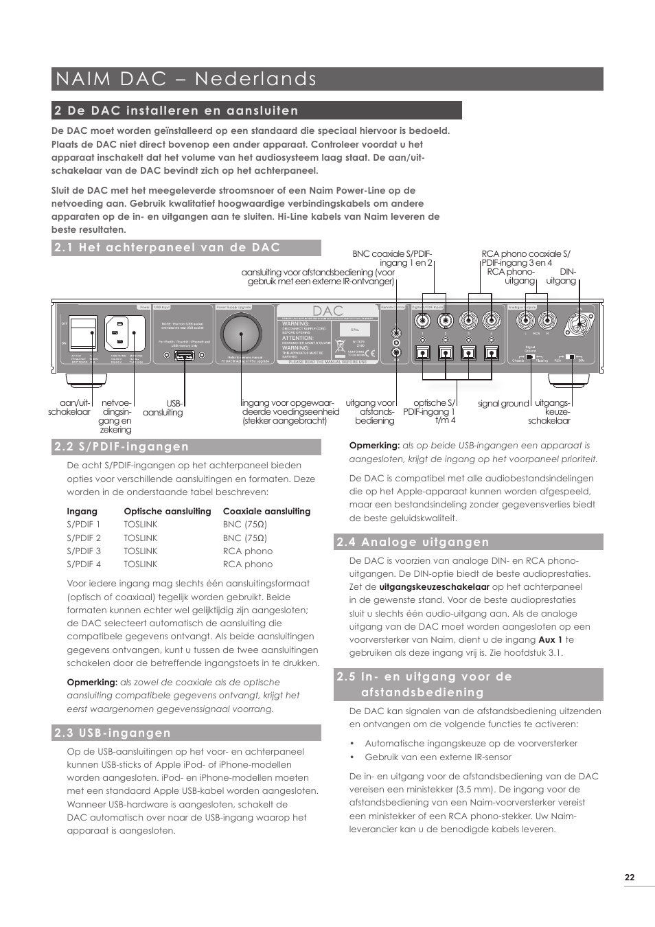 Naim dac – nederlands, 2 de dac installeren en aansluiten | Naim Audio DAC User Manual | Page 23 / 28