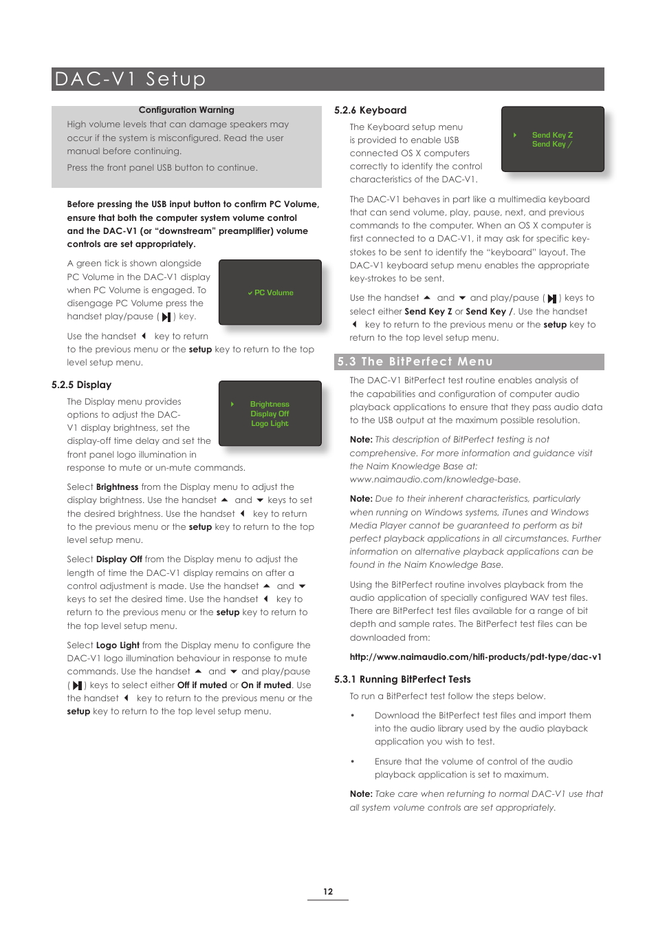 3 the bitperfect menu, Dac-v1 setup | Naim Audio DAC-V1 User Manual | Page 14 / 17