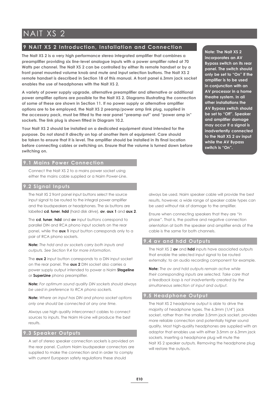 1 mains power connection, 2 signal inputs, 3 speaker outputs | 4 av and hdd outputs, 5 headphone output, Nait xs 2 | Naim Audio SUPERNAIT 2 User Manual | Page 12 / 23