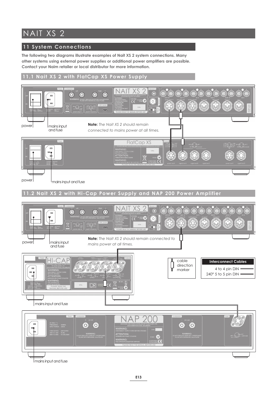 11 system connections, 1 nait xs 2 with flatcap xs power supply, Nait xs 2 | Naim Audio SUPERNAIT 2 User Manual | Page 15 / 23