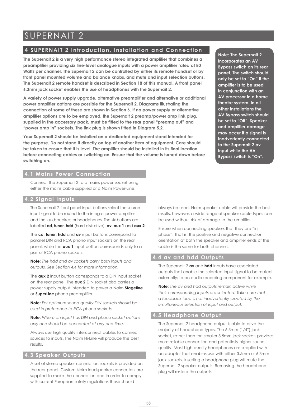 1 mains power connection, 2 signal inputs, 3 speaker outputs | 4 av and hdd outputs, 5 headphone output, Supernait 2 | Naim Audio SUPERNAIT 2 User Manual | Page 5 / 23