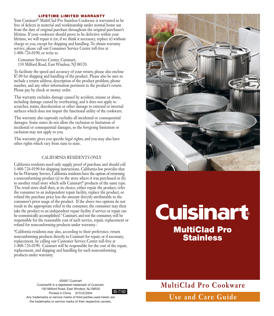 Cuisinart IB-7192 User Manual | 2 pages