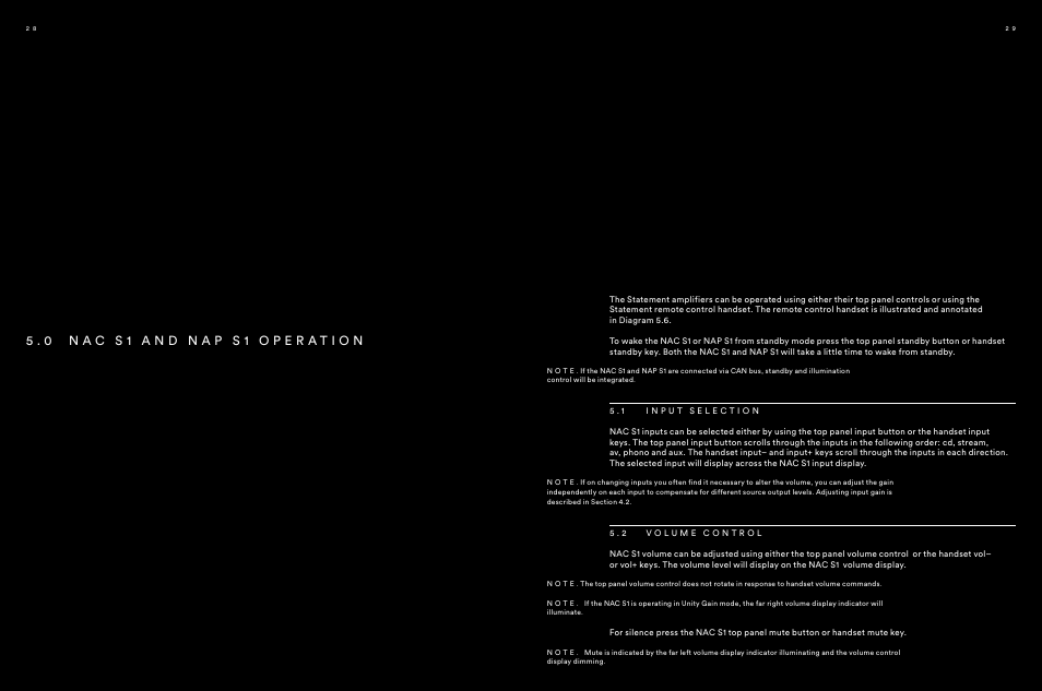 Nac s1 and nap s1 operation, 1 input selection, 2 volume control | 5 . 0 n a c s 1 a n d n a p s 1 o p e r a t i o n, 5 . 1 i n p u t s e l e c t i o n, 5 . 2 v o l u m e c o n t r o l | Naim Audio NAP S1 User Manual | Page 15 / 20