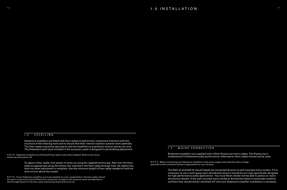 2 levelling, 3 mains connection, 1 . 2 l e v e l l i n g | 1 . 3 m a i n s c o n n e c t i o n | Naim Audio NAP S1 User Manual | Page 6 / 20