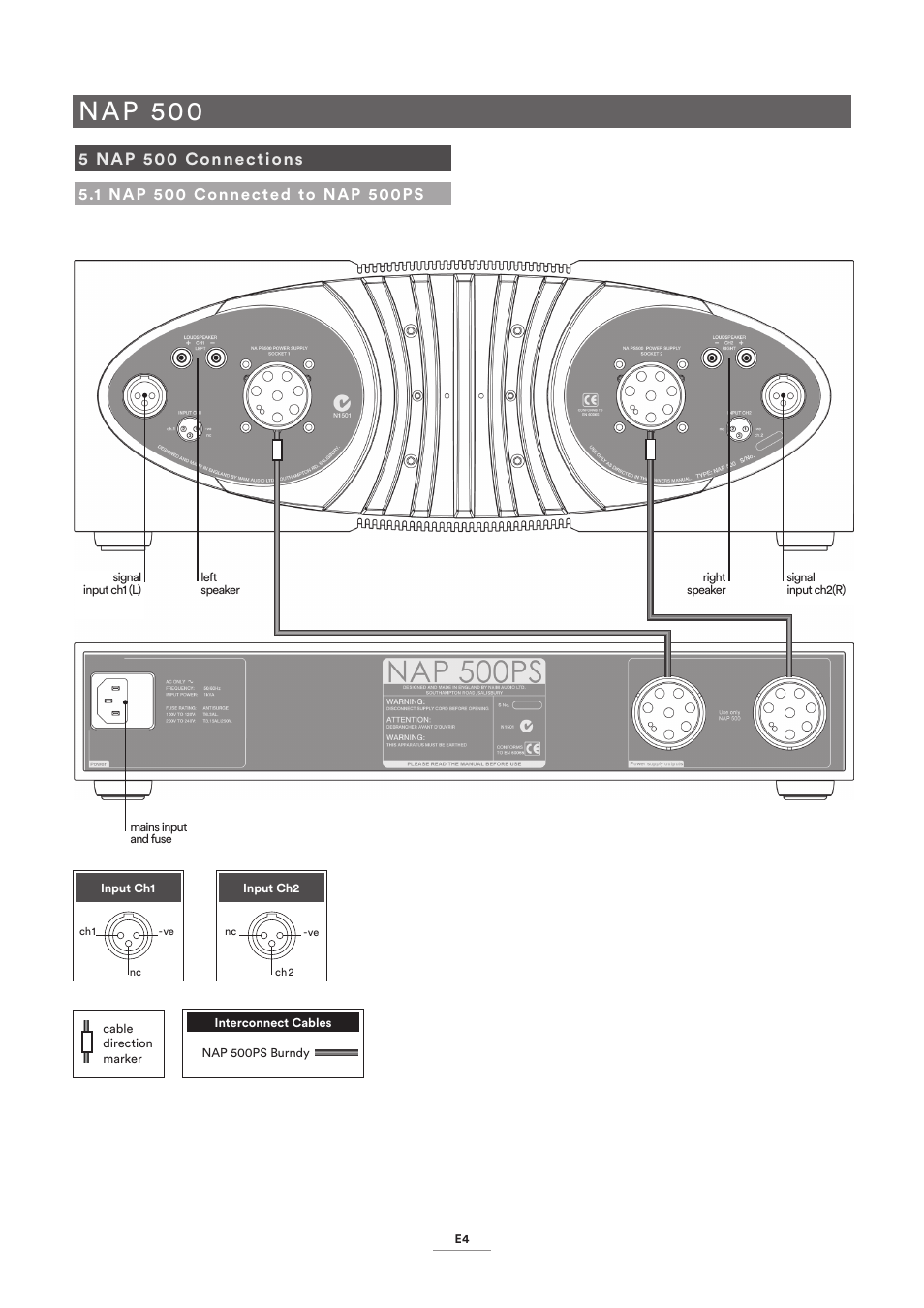 5 nap 500 connections, 1 nap 500 connected to nap 500ps, Nap 500 | Naim Audio NAP 500 User Manual | Page 6 / 15