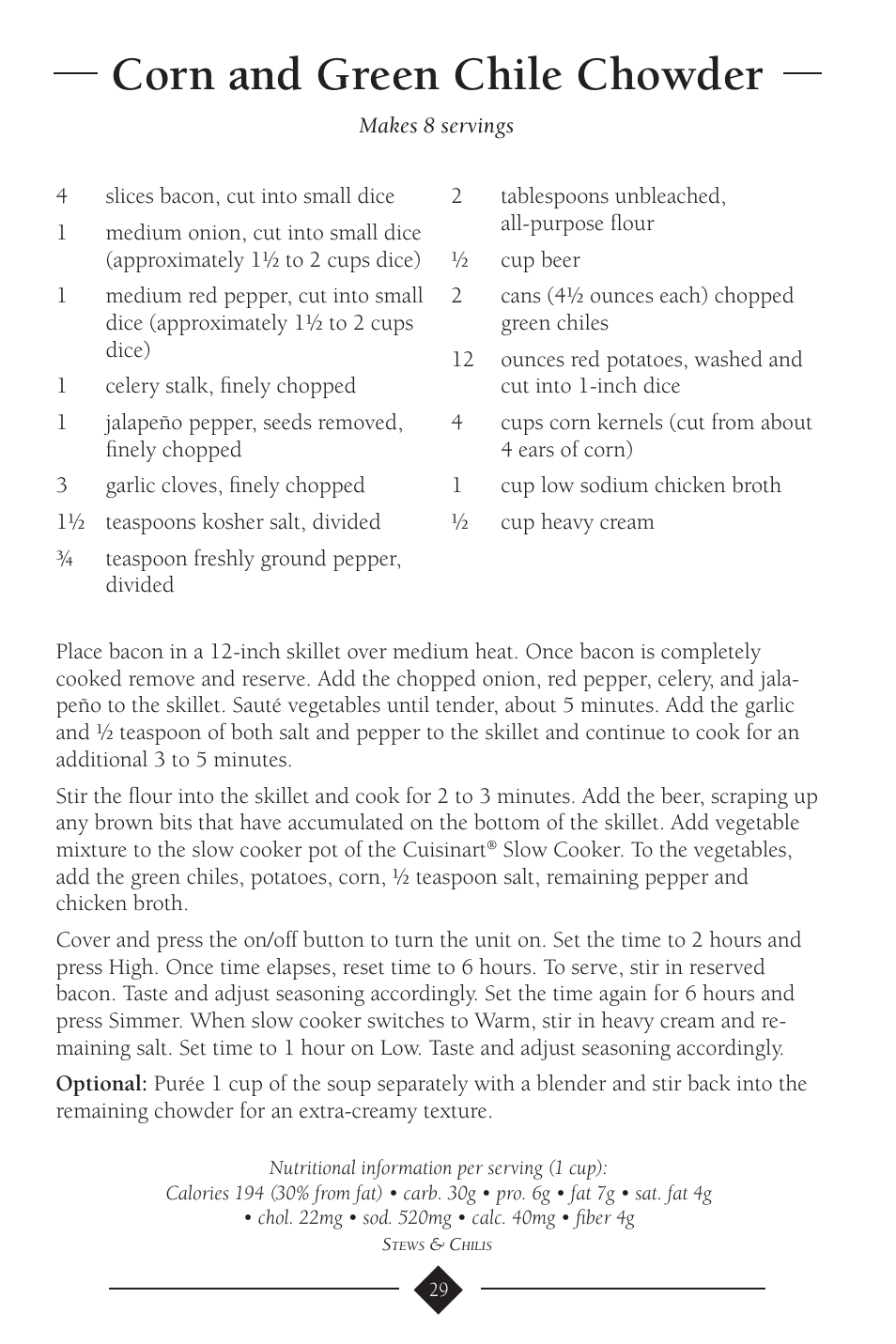 Corn and green chile chowder | Cuisinart PSC-650 User Manual | Page 32 / 88
