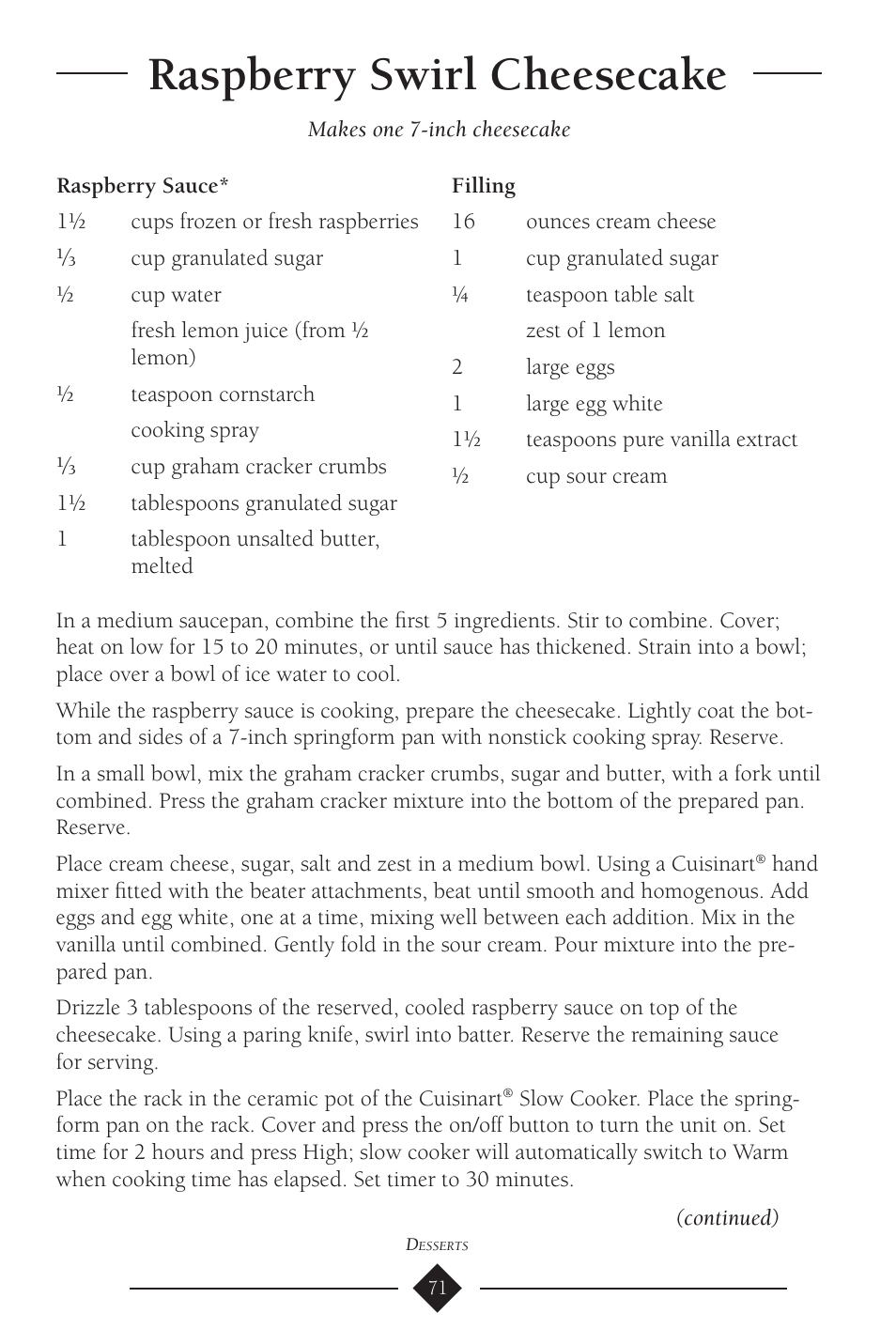 Raspberry swirl cheesecake | Cuisinart PSC-650 User Manual | Page 74 / 88