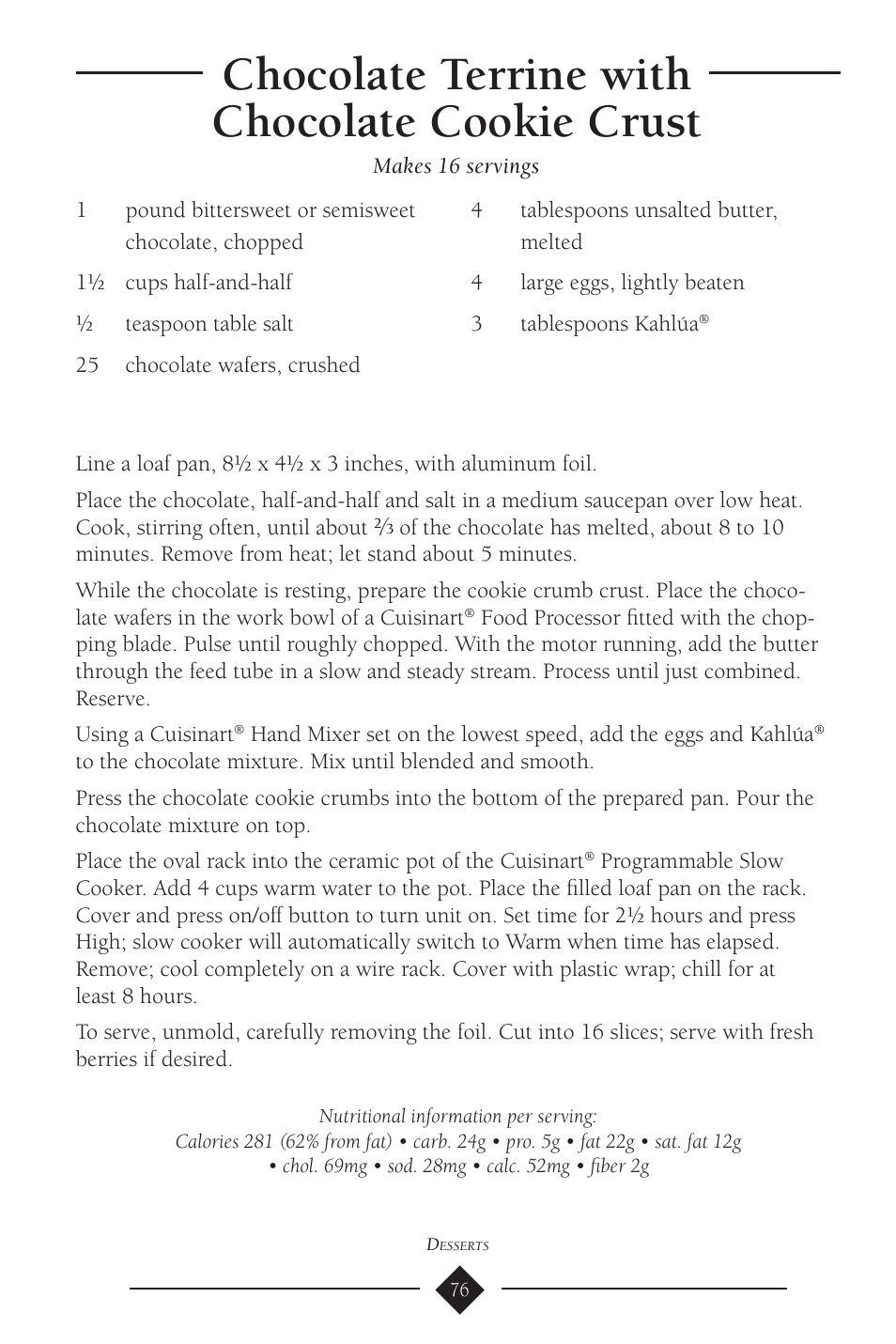 Chocolate terrine with chocolate cookie crust | Cuisinart PSC-650 User Manual | Page 79 / 88