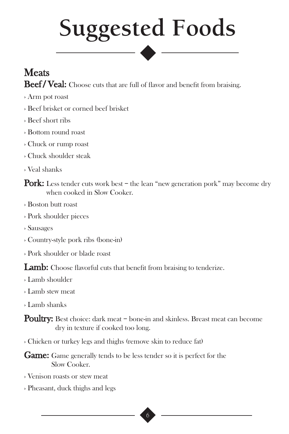 Suggested foods, Meats | Cuisinart PSC-650 User Manual | Page 9 / 88