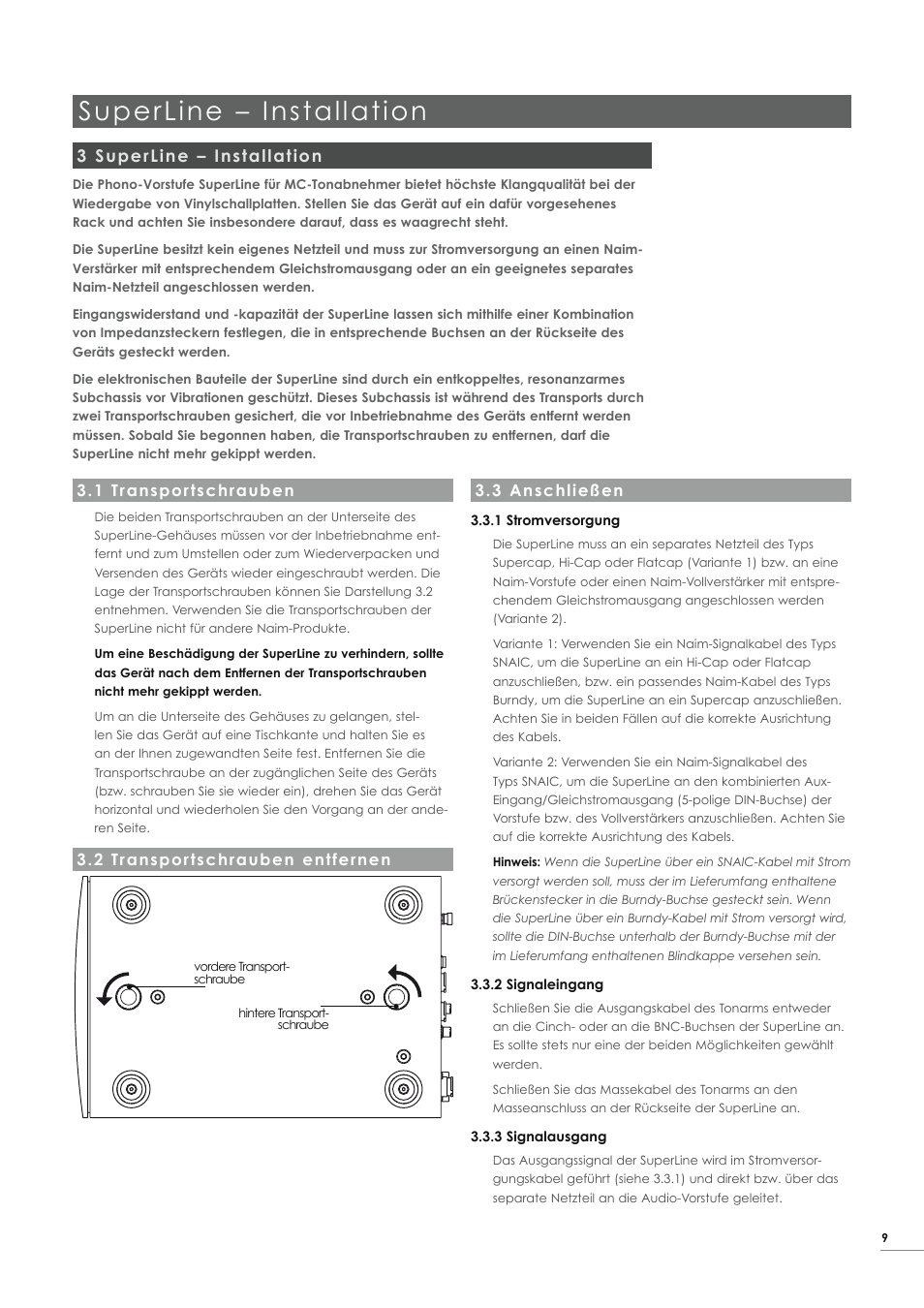 Superline – installation, 3 superline – installation | Naim Audio SuperLine User Manual | Page 11 / 32