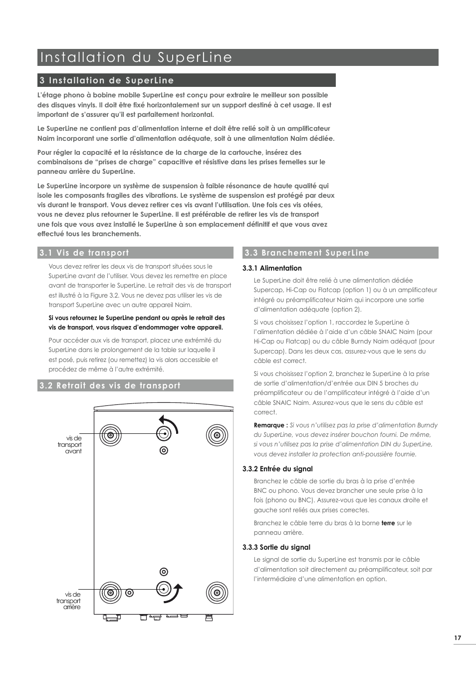 Installation du superline, 3 installation de superline | Naim Audio SuperLine User Manual | Page 19 / 32