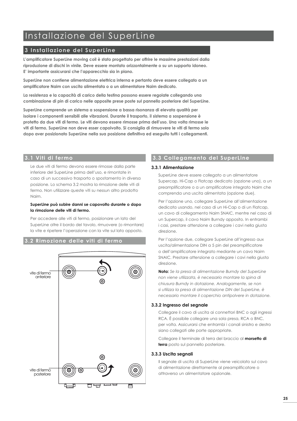 Installazione del superline, 3 installazione del superline | Naim Audio SuperLine User Manual | Page 27 / 32