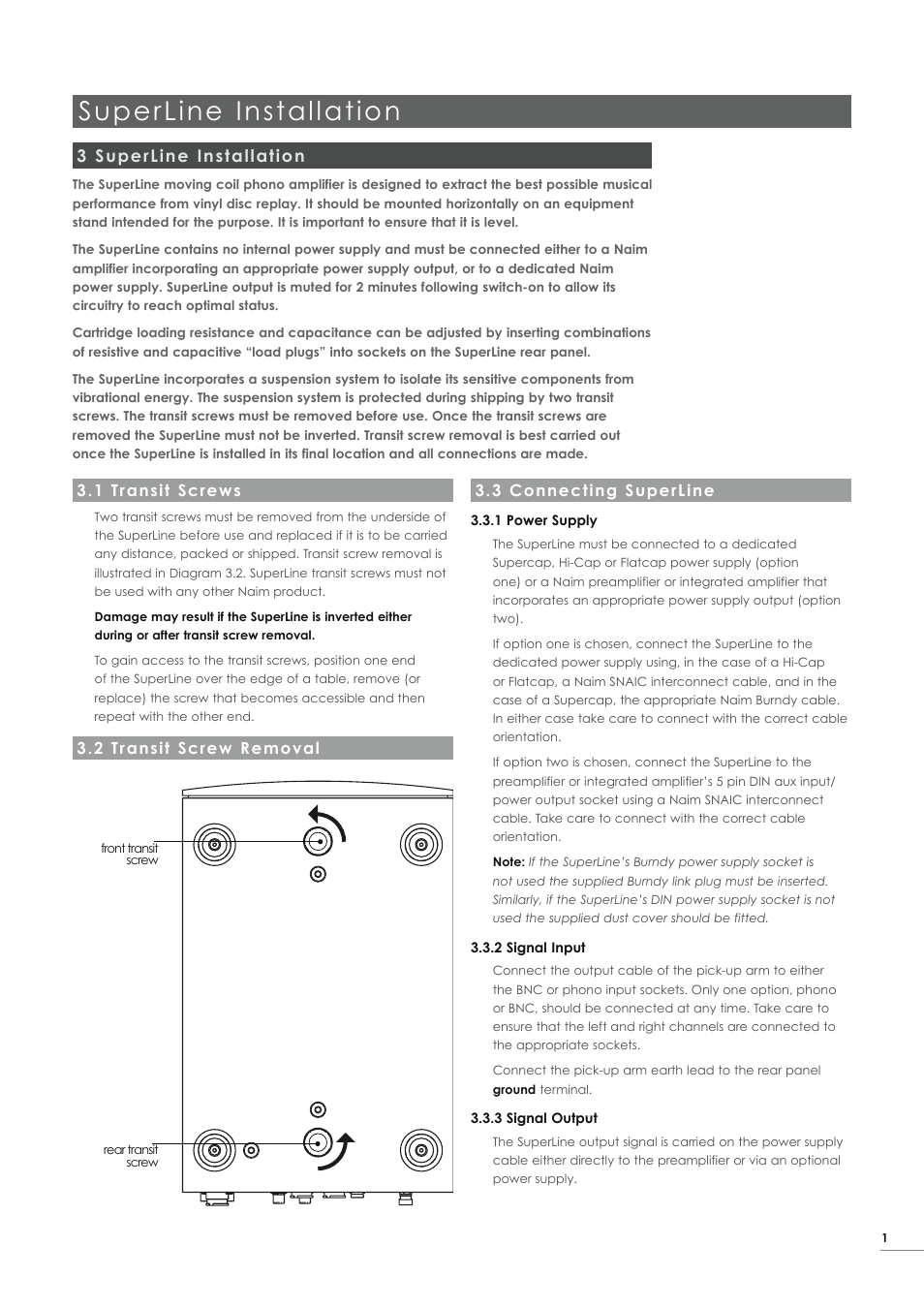 Superline installation, 3 superline installation | Naim Audio SuperLine User Manual | Page 3 / 32