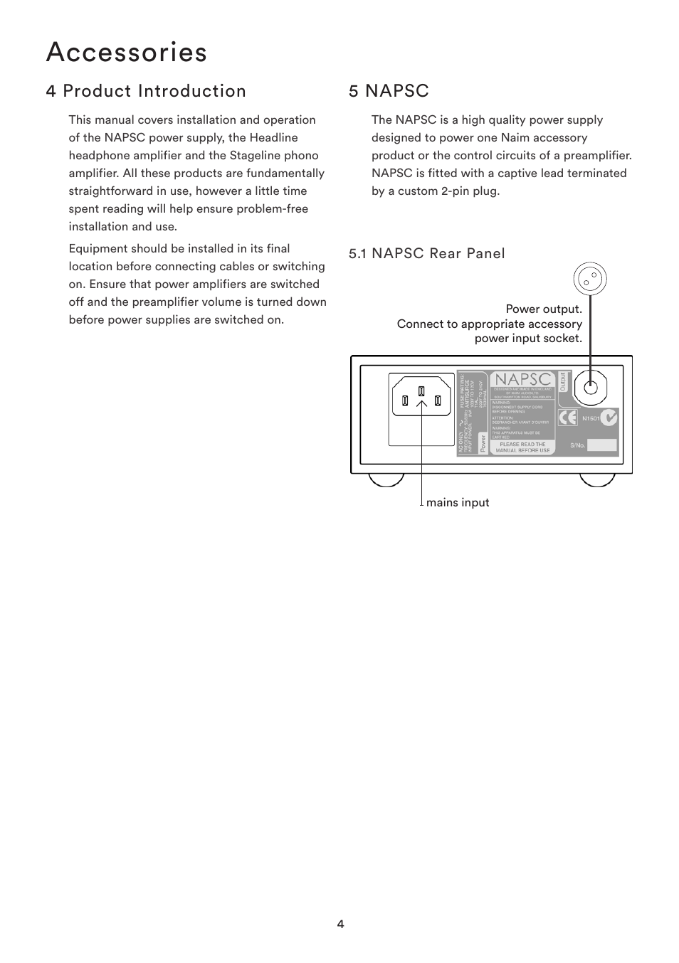 Accessories, 4 product introduction, 5 napsc | Naim Audio StageLine User Manual | Page 6 / 12