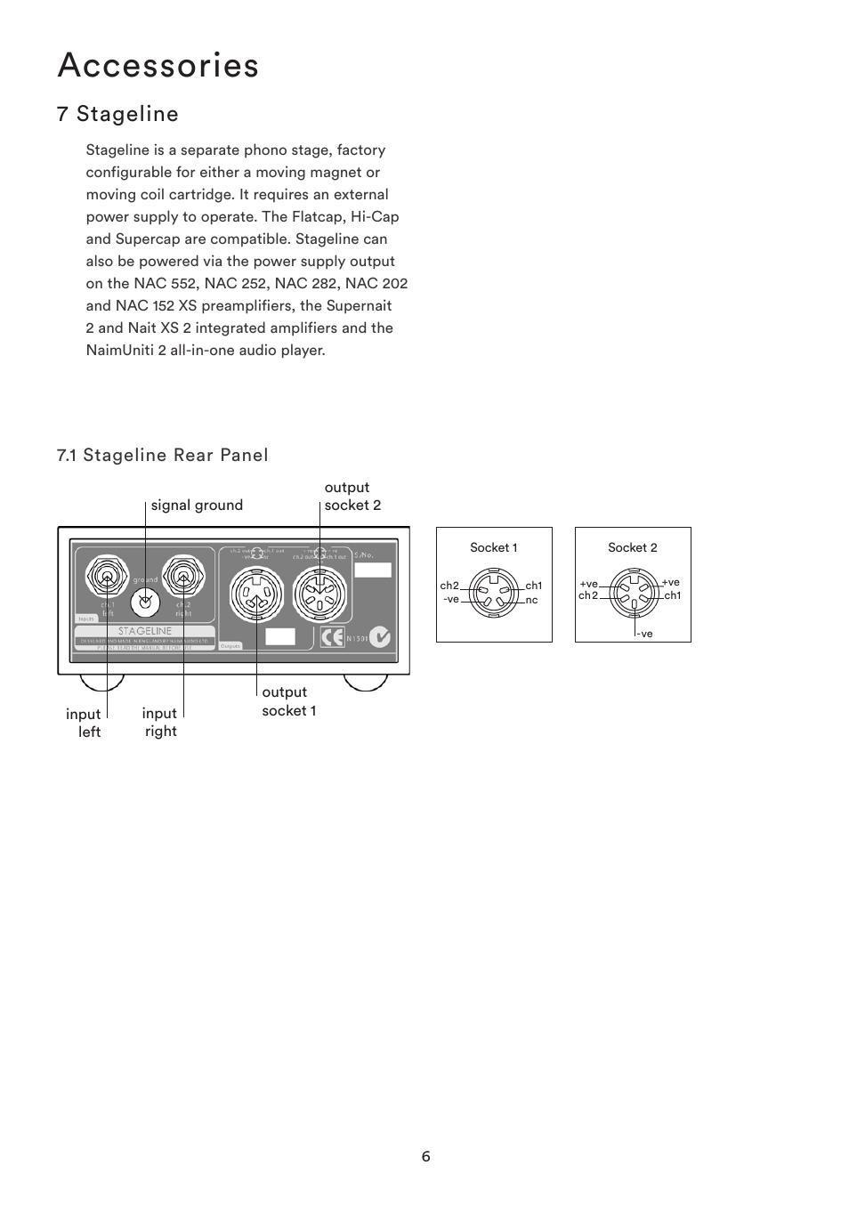 Accessories, 7 stageline, 1 stageline rear panel | Naim Audio StageLine User Manual | Page 8 / 12