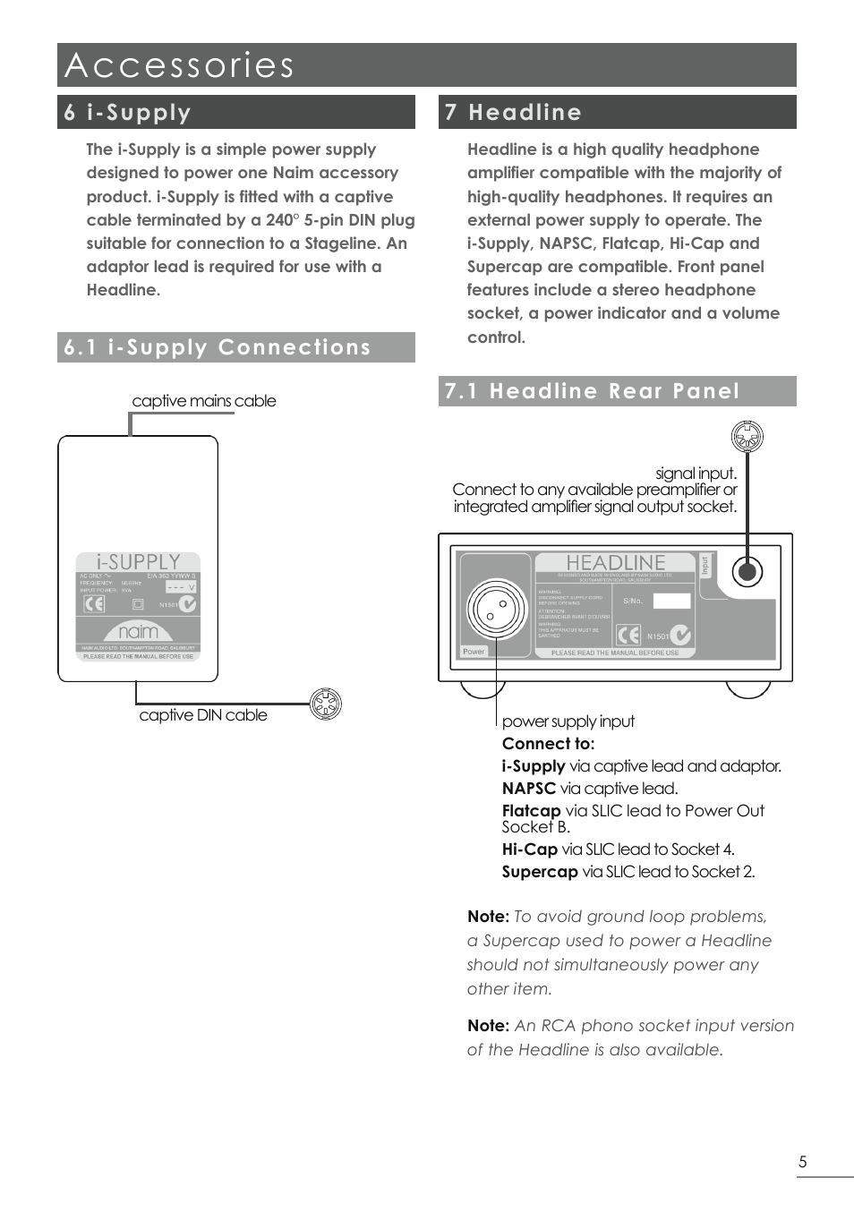 Accessories, 7 headline, 6 i-supply | Naim Audio HeadLine User Manual | Page 7 / 12