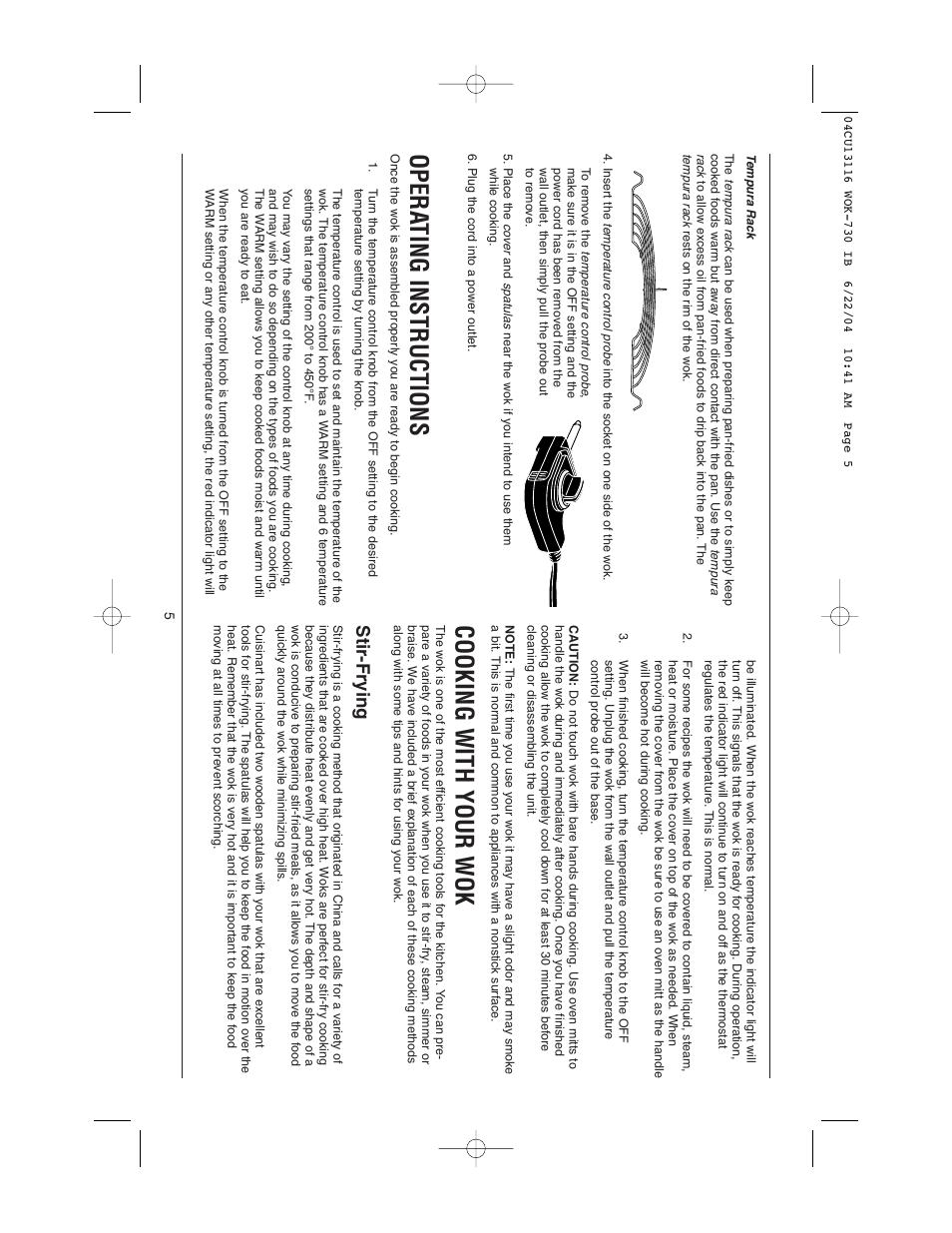 Opera ting instructions, Cooking with your wok, Stir-frying | Cuisinart WOK-730 User Manual | Page 5 / 9