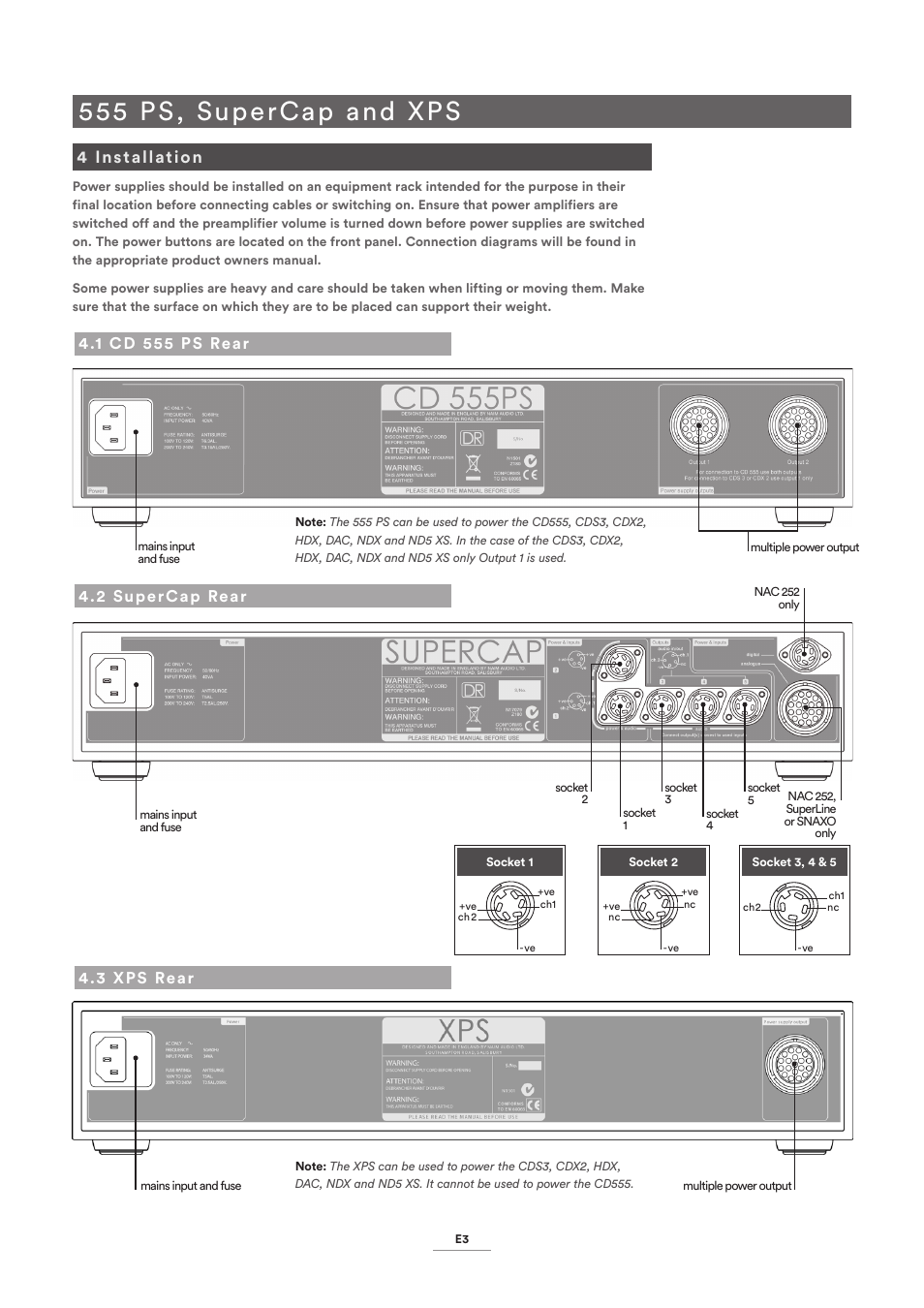 4 installation, 1 555 ps rear, 2 supercap rear | 3 xps rear, 555 ps, supercap and xps, 1 cd 555 ps rear | Naim Audio 555 PS User Manual | Page 5 / 8