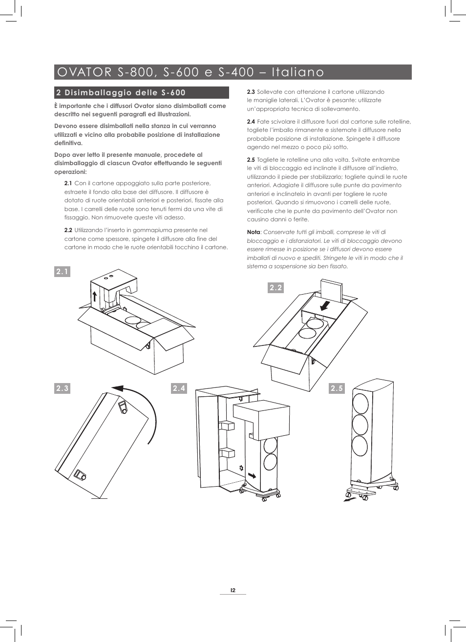 2 disimballaggio delle s-600 | Naim Audio Ovator S-800 User Manual | Page 27 / 72