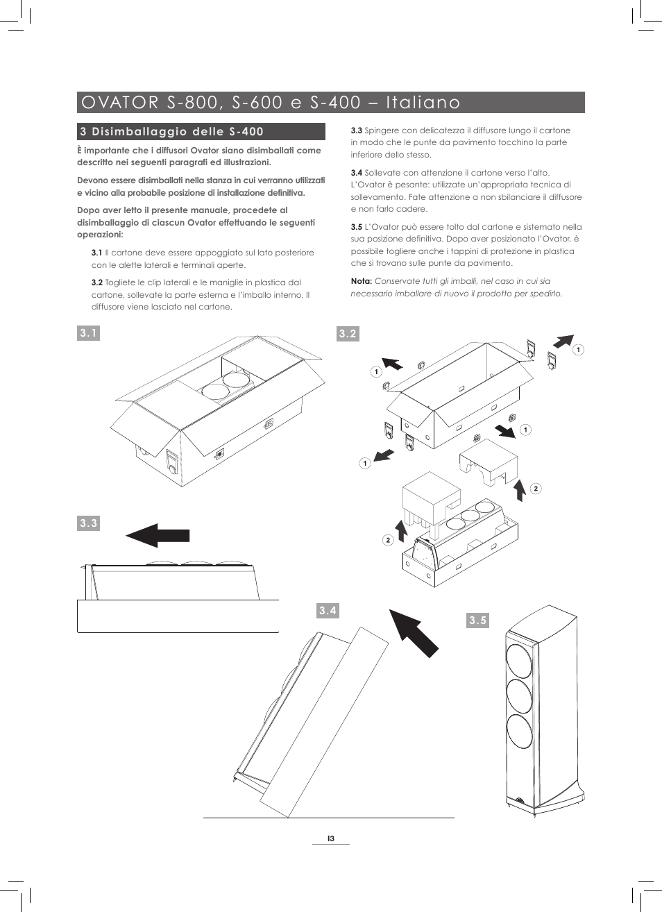 3 disimballaggio delle s-400 | Naim Audio Ovator S-800 User Manual | Page 28 / 72