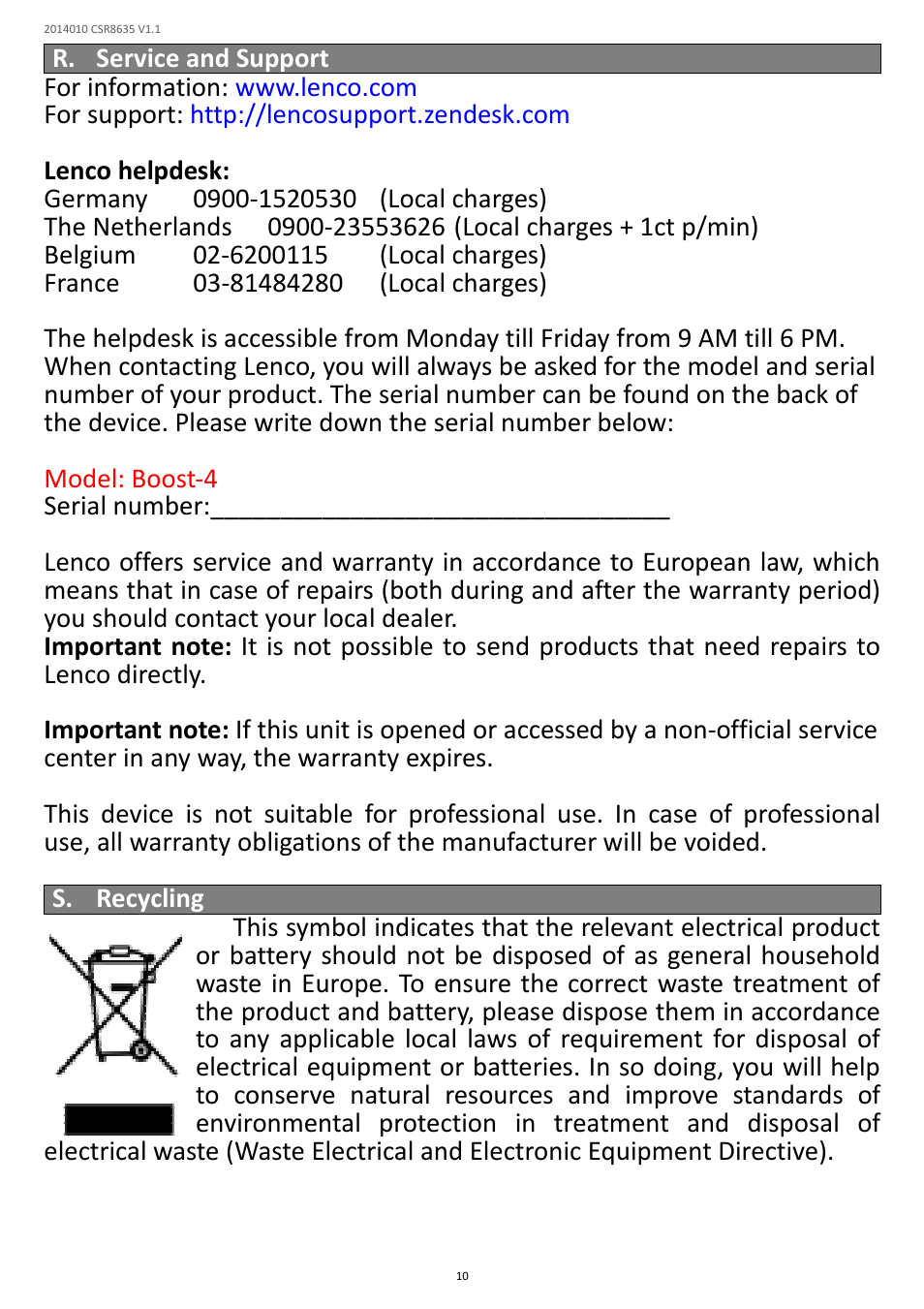 Lenco Boost-4 User Manual | Page 10 / 11
