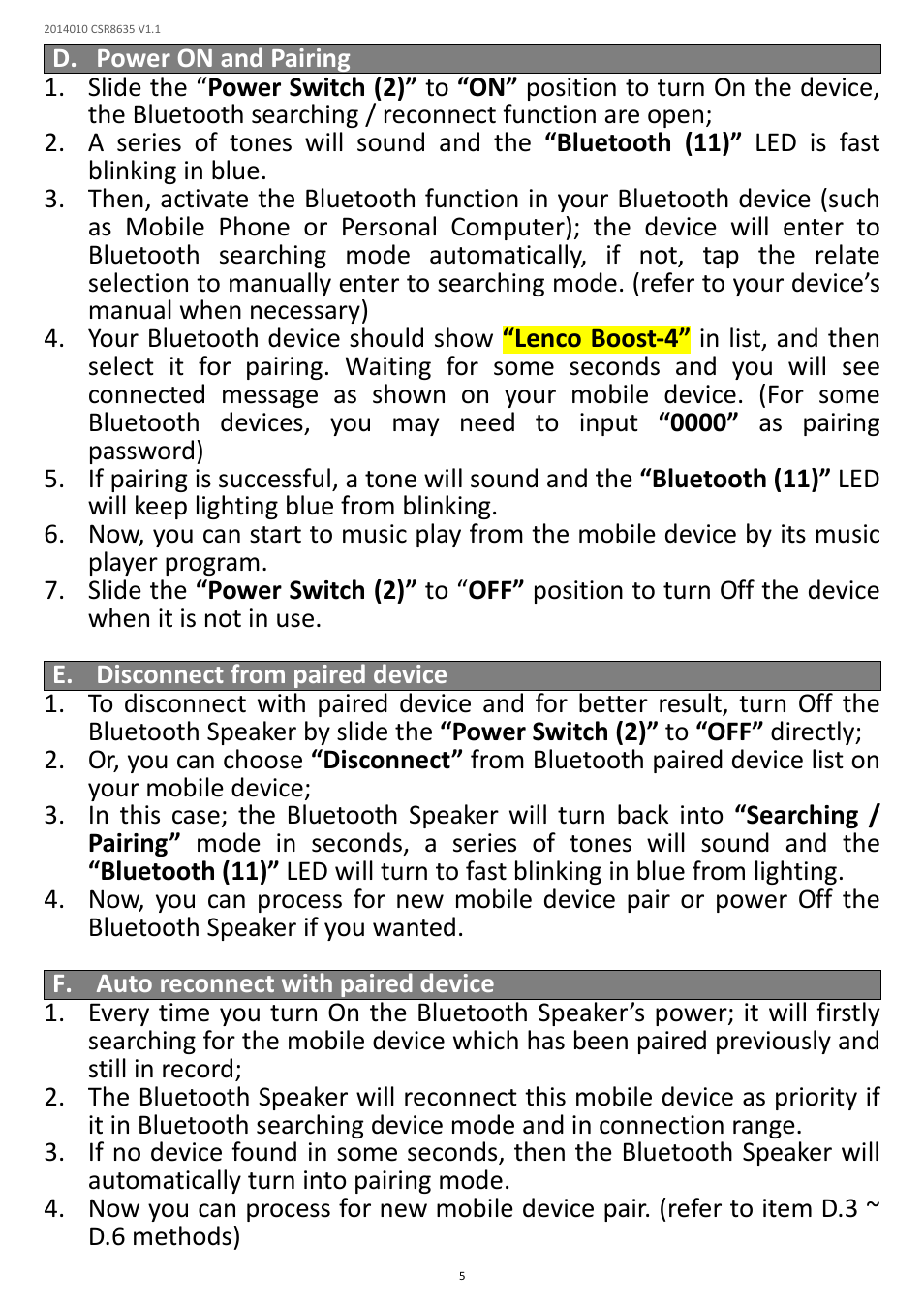 Lenco Boost-4 User Manual | Page 5 / 11