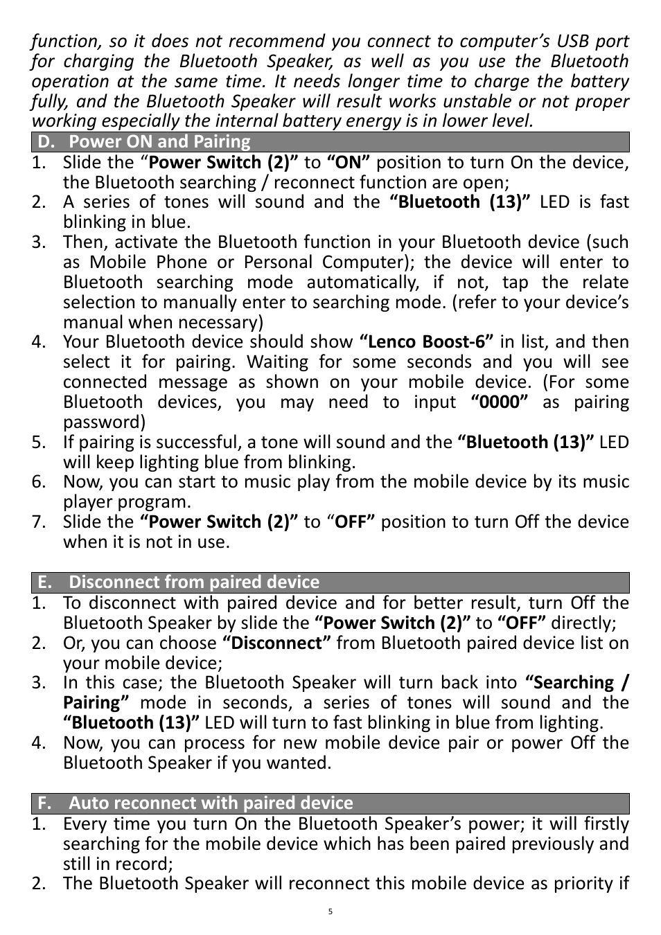 Lenco Boost-6 User Manual | Page 5 / 12