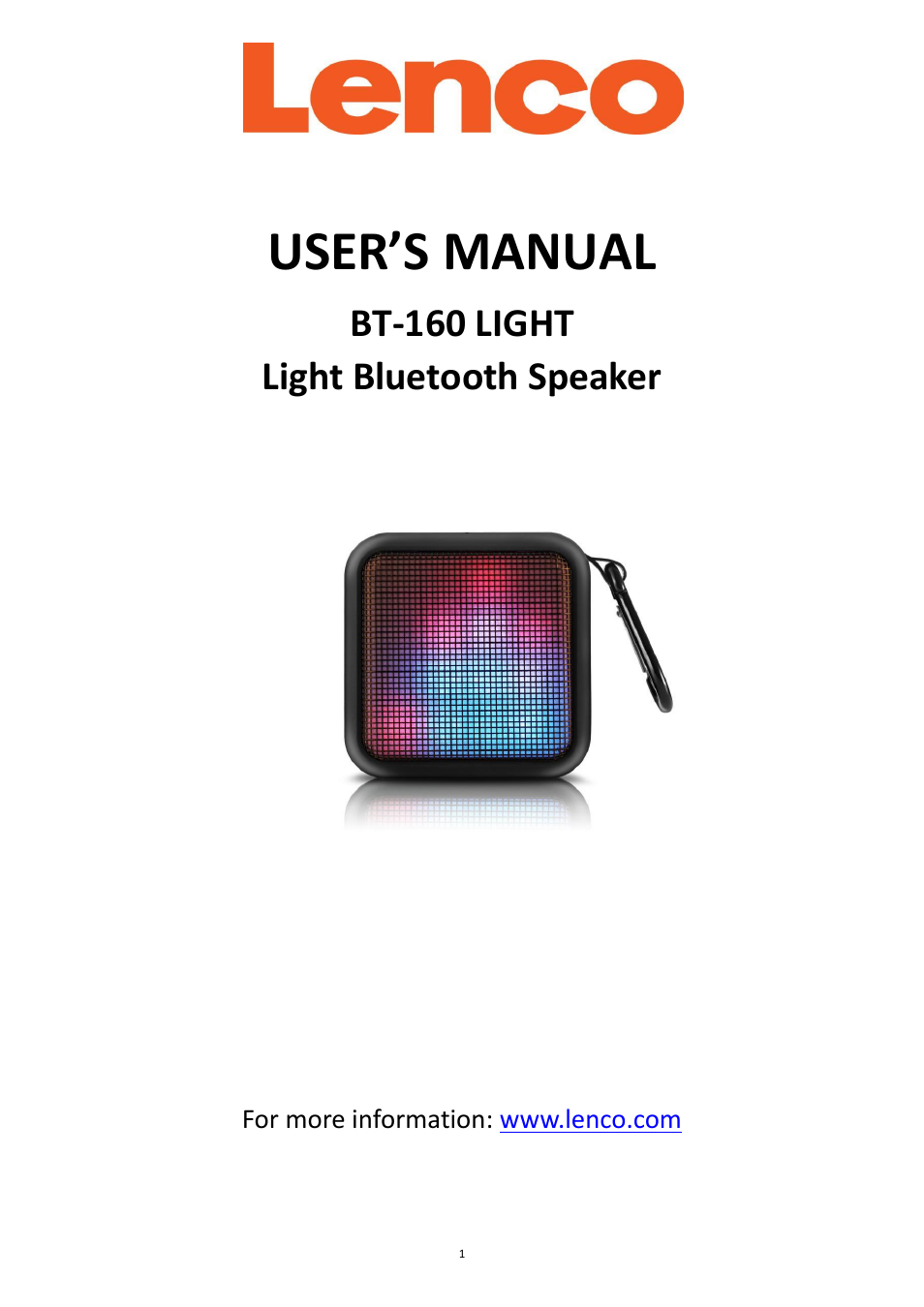 Lenco BT-160 Light User Manual | 8 pages