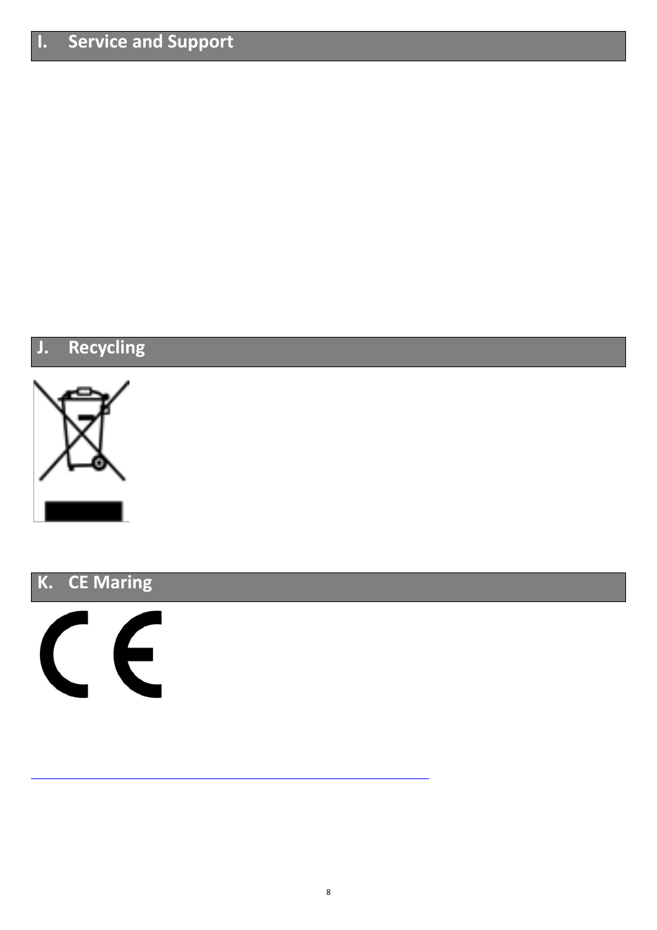 I. service and support, J. recycling, K. ce maring | Lenco BT-160 Light User Manual | Page 8 / 8