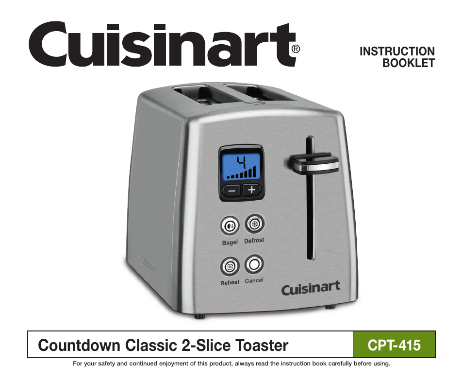 Cuisinart COUNTDOWN CLASSIC 2-SLICE TOASTER CPT-415 User Manual | 8 pages