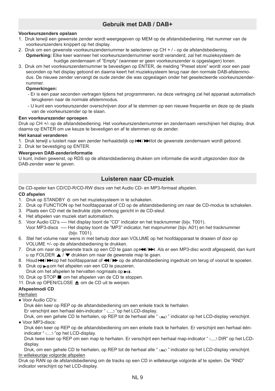 Gebruik met dab / dab, Luisteren naar cd-muziek | Lenco BT-9000 User Manual | Page 23 / 71