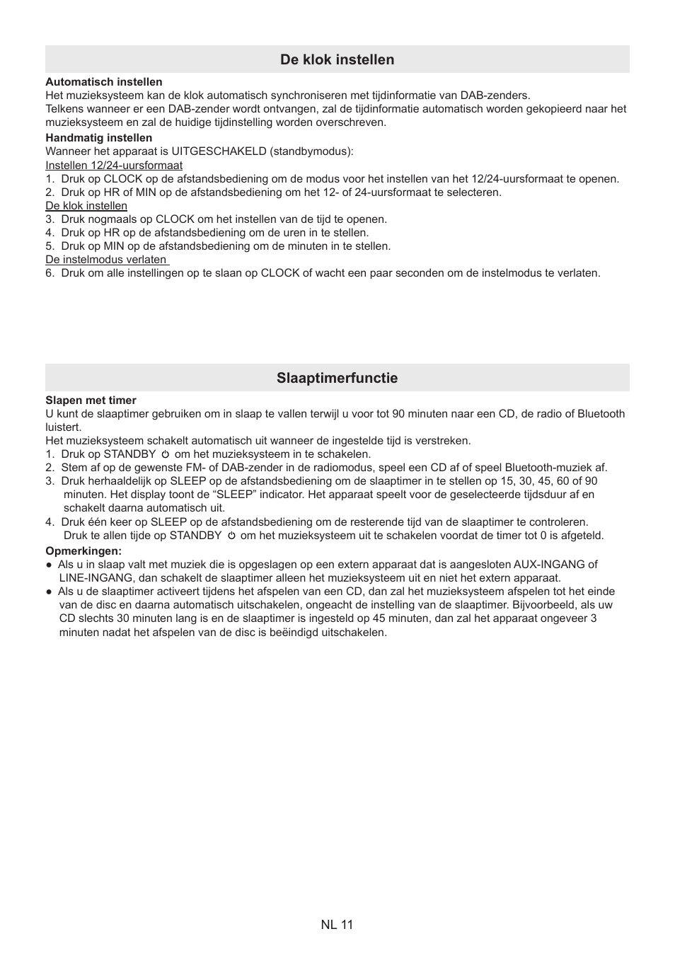 De klok instellen, Slaaptimerfunctie | Lenco BT-9000 User Manual | Page 25 / 71