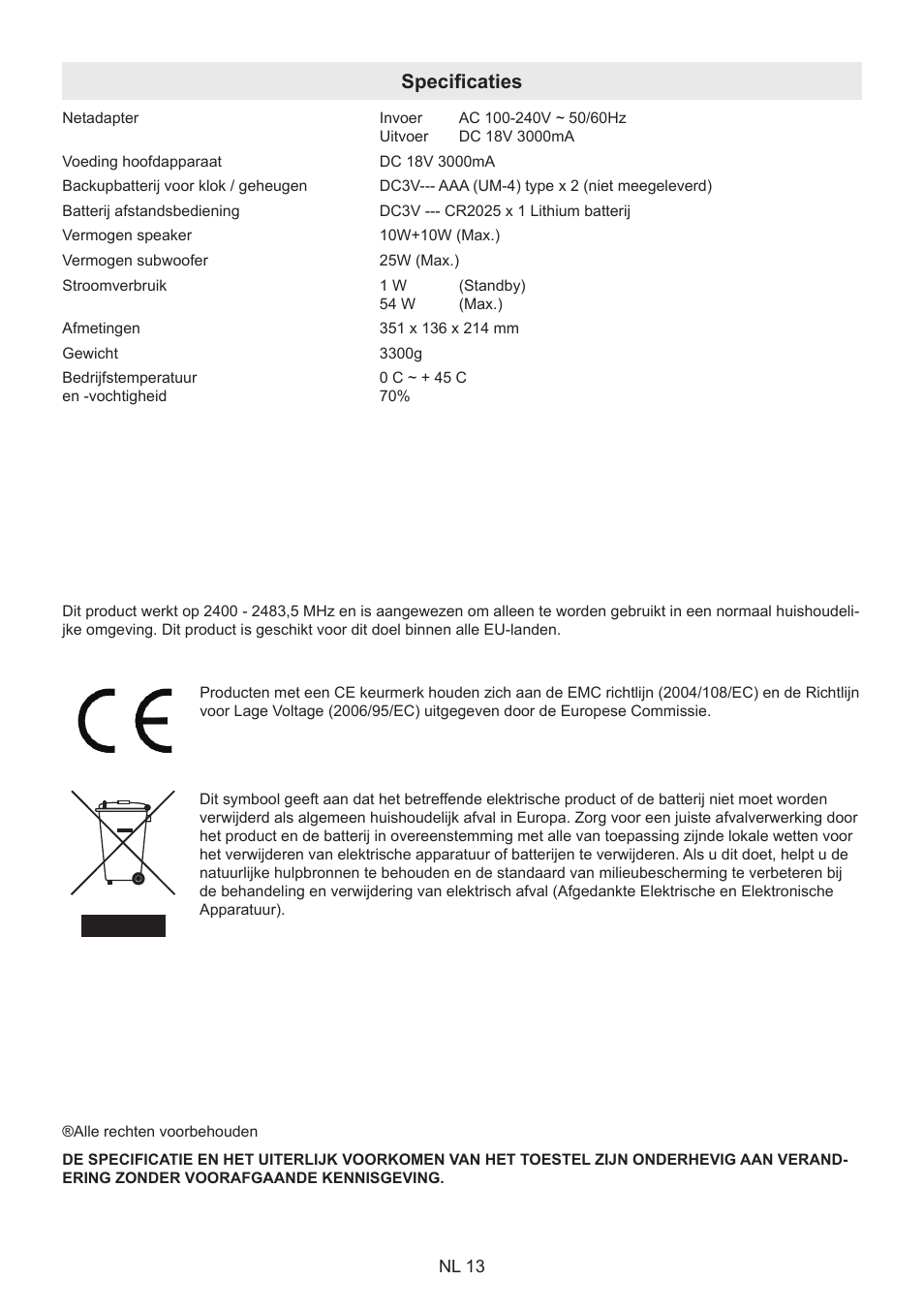 Specificaties | Lenco BT-9000 User Manual | Page 27 / 71
