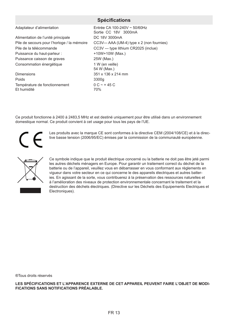 Spécifications | Lenco BT-9000 User Manual | Page 41 / 71