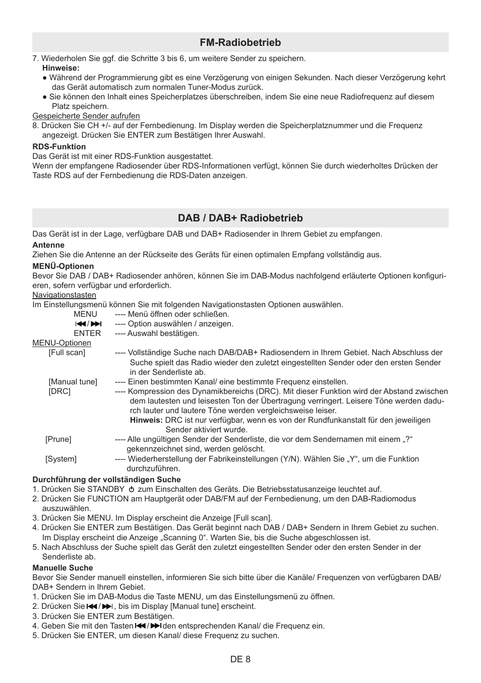 Fm-radiobetrieb, Dab / dab+ radiobetrieb | Lenco BT-9000 User Manual | Page 50 / 71
