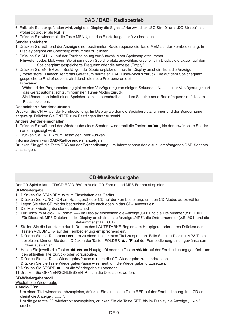 Dab / dab+ radiobetrieb cd-musikwiedergabe | Lenco BT-9000 User Manual | Page 51 / 71