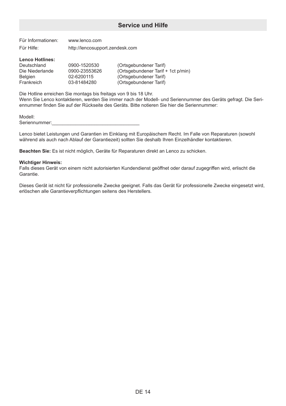 Service und hilfe | Lenco BT-9000 User Manual | Page 56 / 71